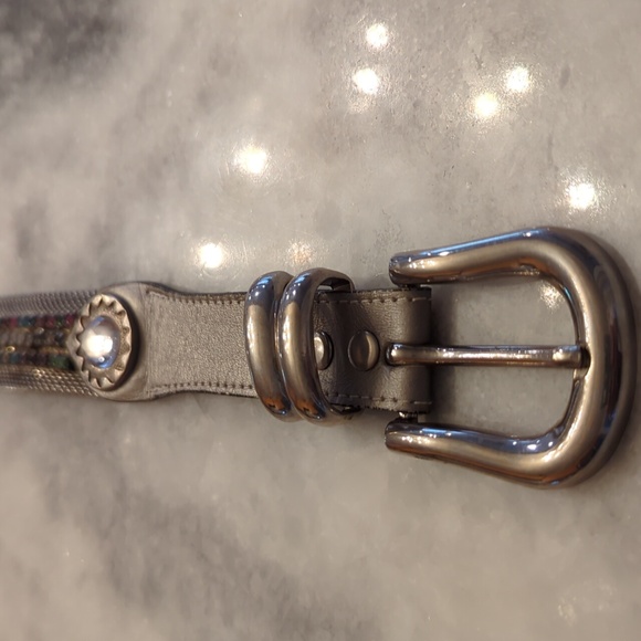 Signature Miami Fl.Silver Leather,Metal&  Crystal Studded Belt Made In Spain main image 4